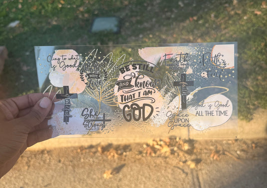 ✨ 16oz Libby Cup Wrap – “Be Still & Know That I Am God” (Faith-Based UV DTF Wrap)