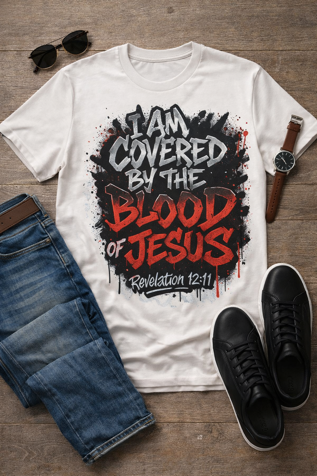 I Am Covered By The Blood of Jesus Ready to Press Transfer (Men)