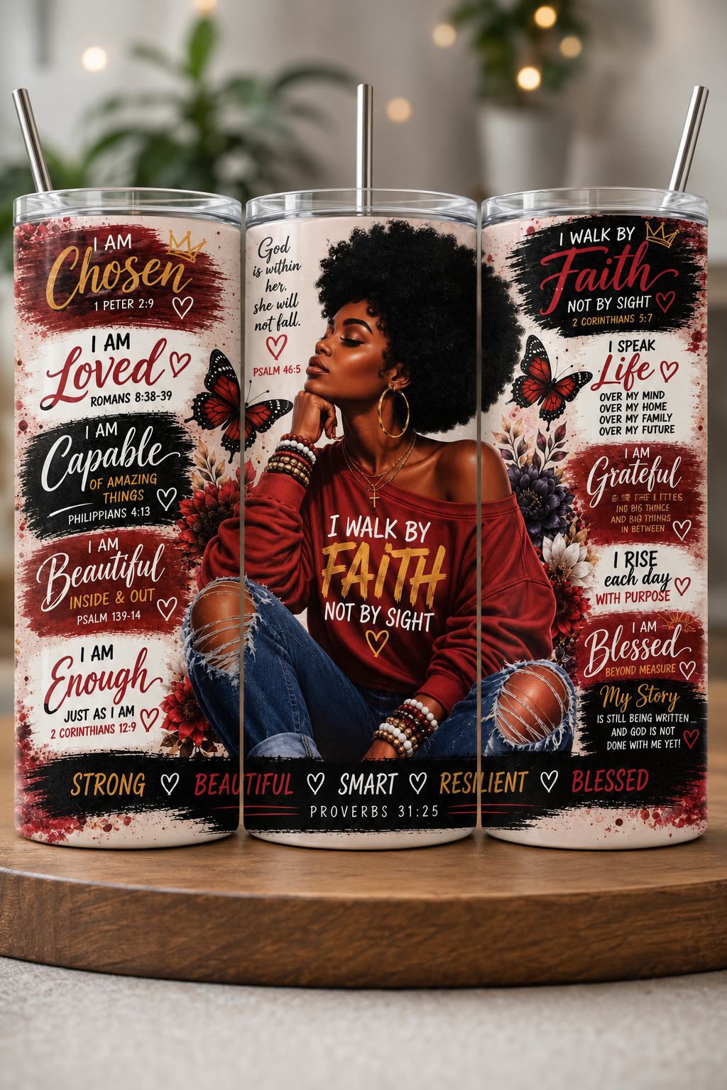 I walk by Faith UV DTF transfer 20oz tumbler wrap