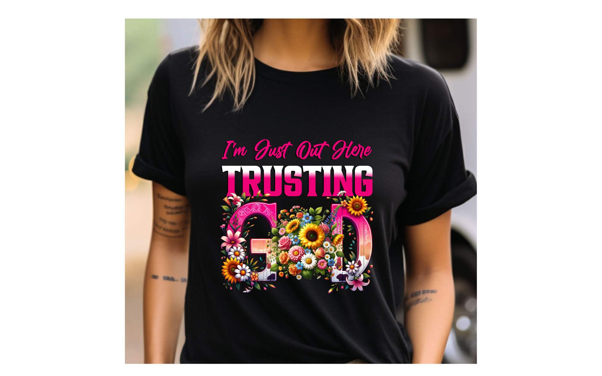 Ready to Press I'm just out Here Trusting God Clear Film Transfer